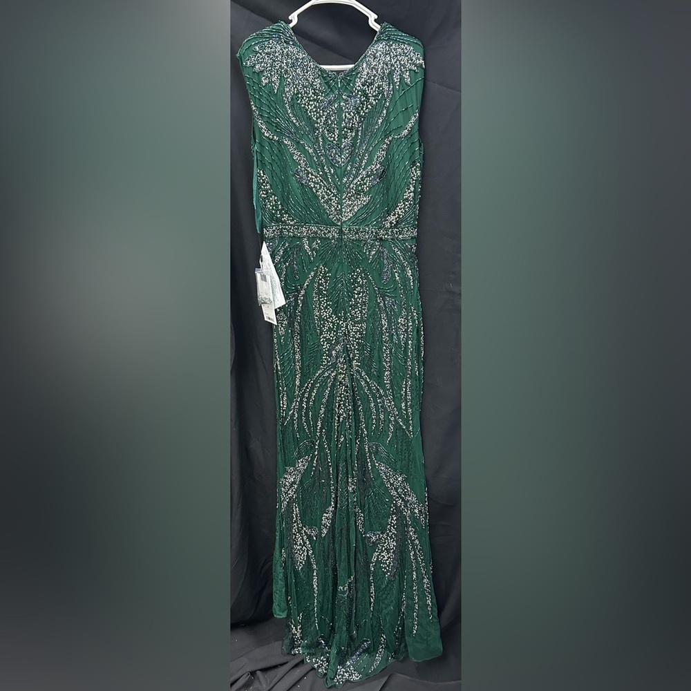 Mac Duggal 5227 NWT High Slit Beaded Dress in Green - Picture 6 of 7